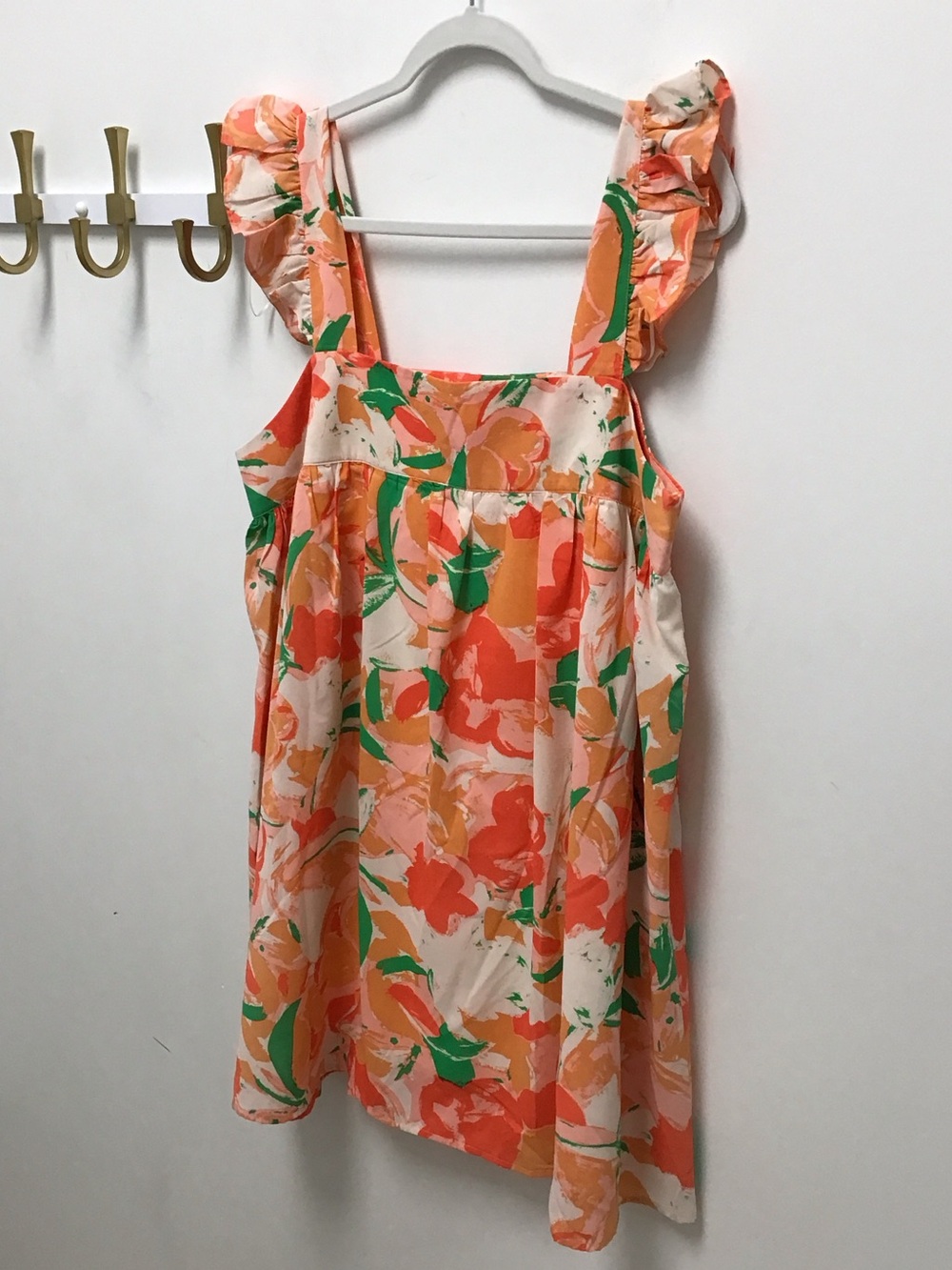 Floral Ruffle-Strap Sundress in Peach & Green